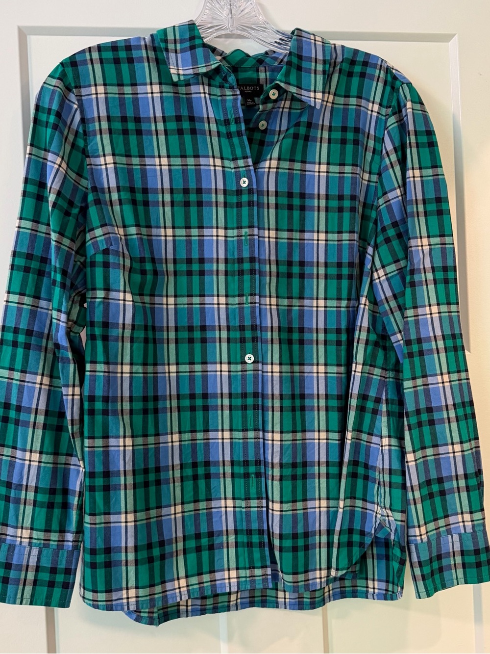 NWOT Talbots Green and Blue Plaid Button-Up Blouse